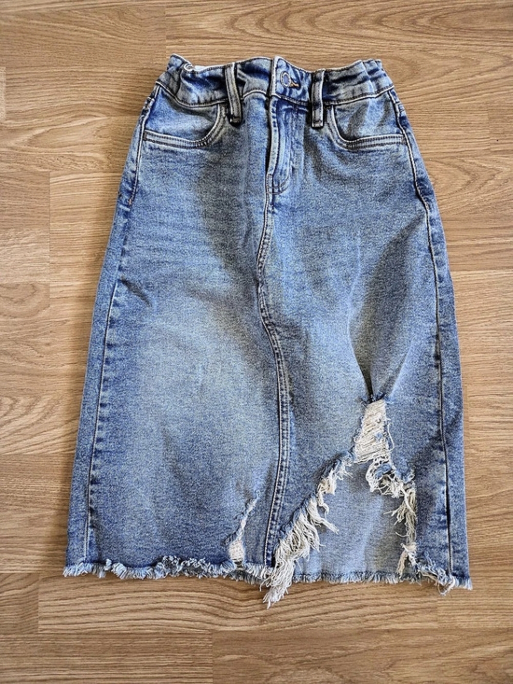 Suko Girl Denim Distressed Skirt